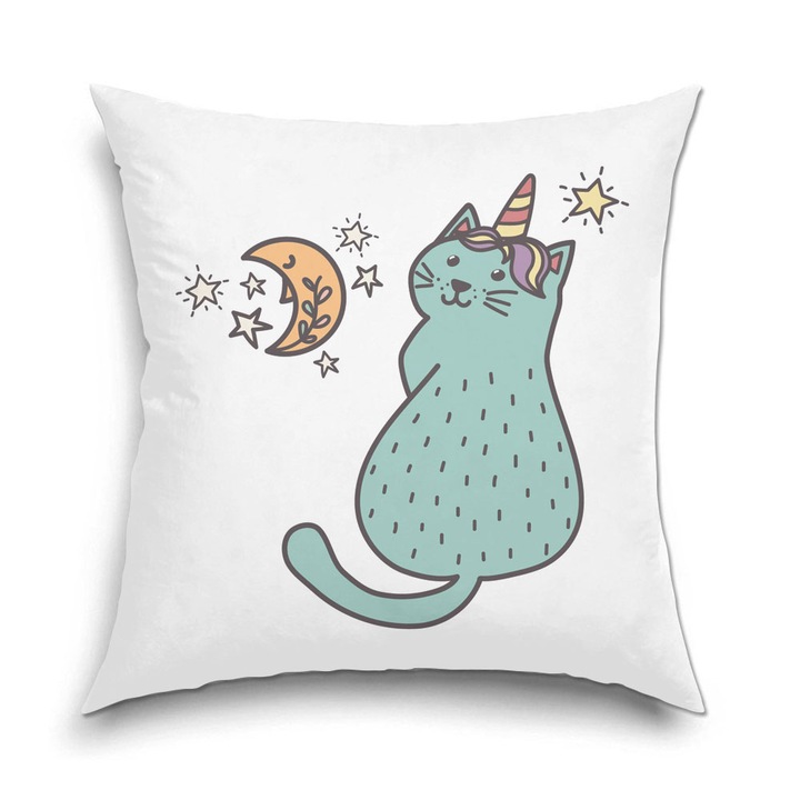 Perna decorativa pentru Copii, Art Kids, Pisica Unicorn si Steaua, Decoratiuni pentru casa, 40 x 40 cm