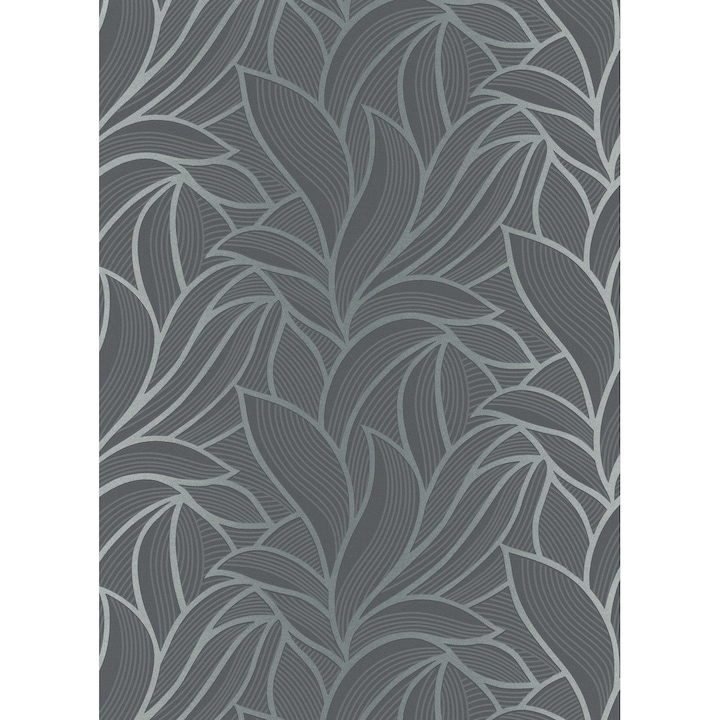 Модерен тапет с листа, винилова пяна, може да се пере, върху нетъкан памучен носач 10023-15 Сребристо/сиво 53cm x 10m