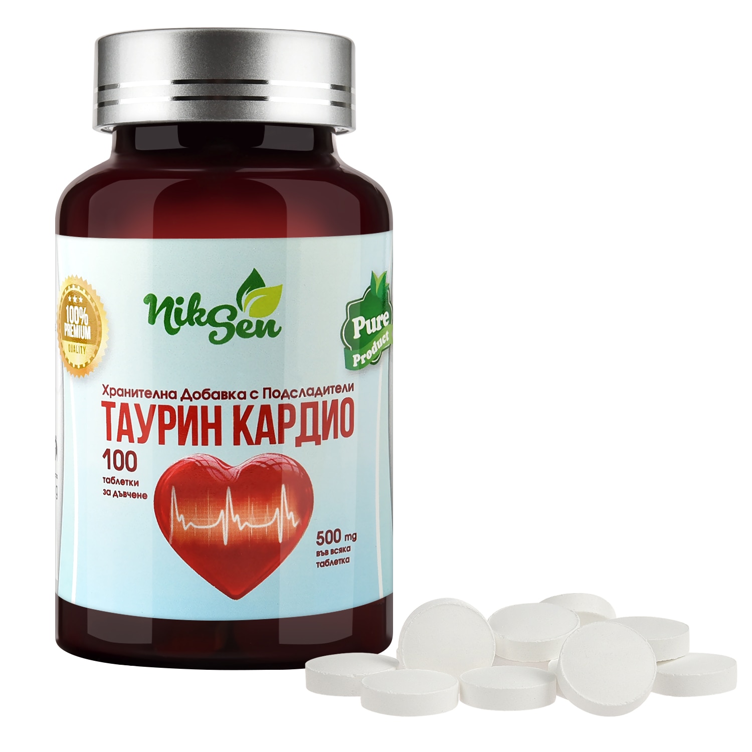 Таурин Кардио 500 mg (тайната на здравото сърце) НИКСЕН, 100 табл. за ...