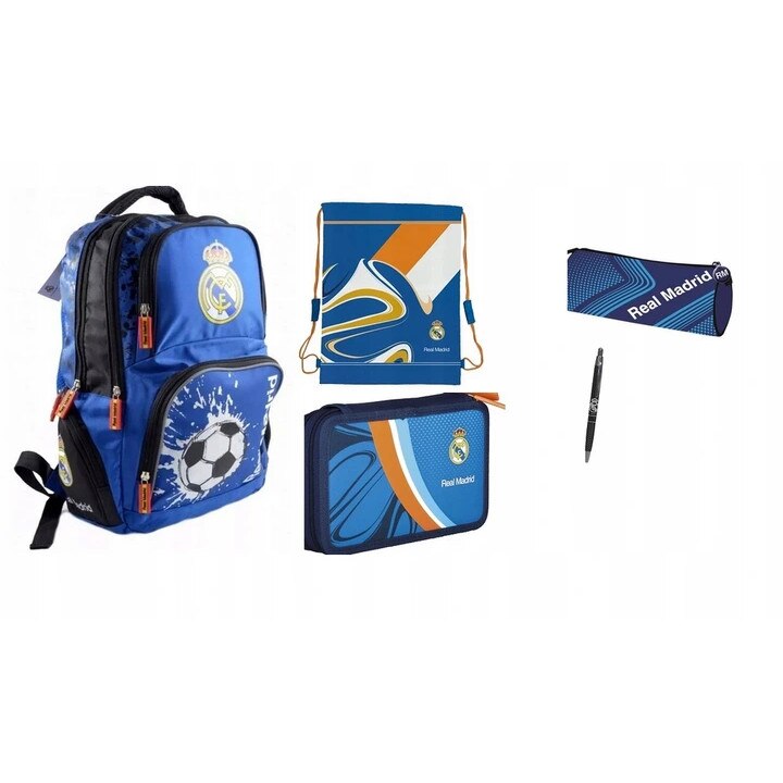 Set real madrid pentru scoala, rucsac, sac pentru pantofi, penar, husa creion, pen