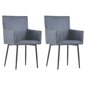 Set 2 scaune de bucatarie vidaXL, Piele artificiala, 52 x 59,5 x 93 cm Gri Set 2 scaune de bucatarie vidaXL, Piele artificiala, 52 x 59,5 x 93 cm Gri