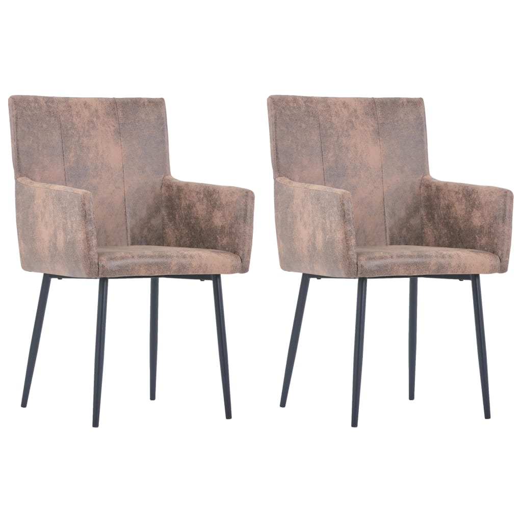 Set 2 scaune de bucatarie vidaXL, Piele artificiala, 52 x 59,5 x 93 cm Maro