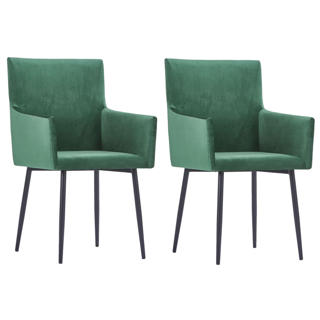 Set scaune de bucatarie cu brate, 2 buc, verde, catifea 281834