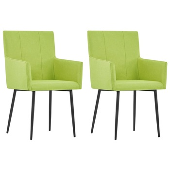 Set scaune de bucatarie cu brate, 2 buc, verde, material textil 281845 Set scaune de bucatarie cu brate, 2 buc, verde, material textil 281845