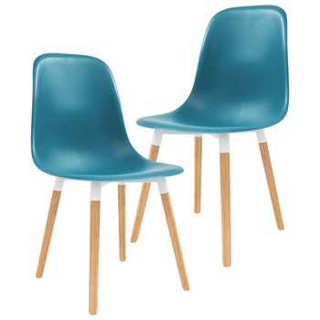 Set 2 scaune bucatarie, vidaXL, Plastic/Lemn, 47 x 50,5 x 83 cm, Turcoaz