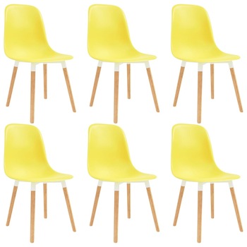Set 6 scaune bucatarie, vidaXL, Plastic/Lemn, 47 x 50,5 x 83 cm, Galben