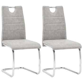Set 2 scaune bucatarie, vidaXL, Piele ecologica/Metal, 44,5 x 53 x 96 cm, Gri deschis