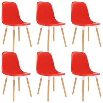 Set 6 scaune bucatarie, vidaXL, Plastic/Lemn, 47 x 50,5 x 83 cm, Rosu
