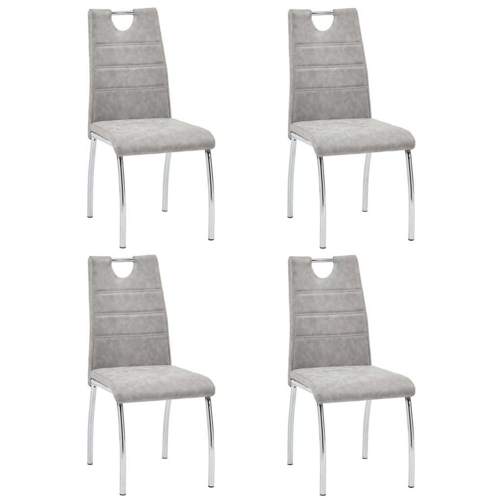 Set 4 scaune de bucatarie vidaXL, Piele artificiala, 45 x 60 x 94 cm Gri deschis