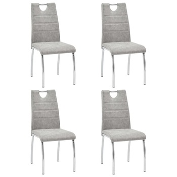 Set 4 scaune de bucatarie vidaXL, Piele artificiala, 45 x 60 x 94 cm Gri deschis