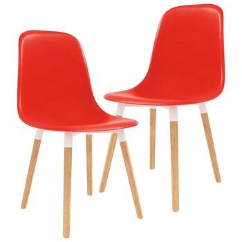Set 2 scaune bucatarie, vidaXL, Plastic/Lemn, 47 x 50,5 x 83 cm, Rosu