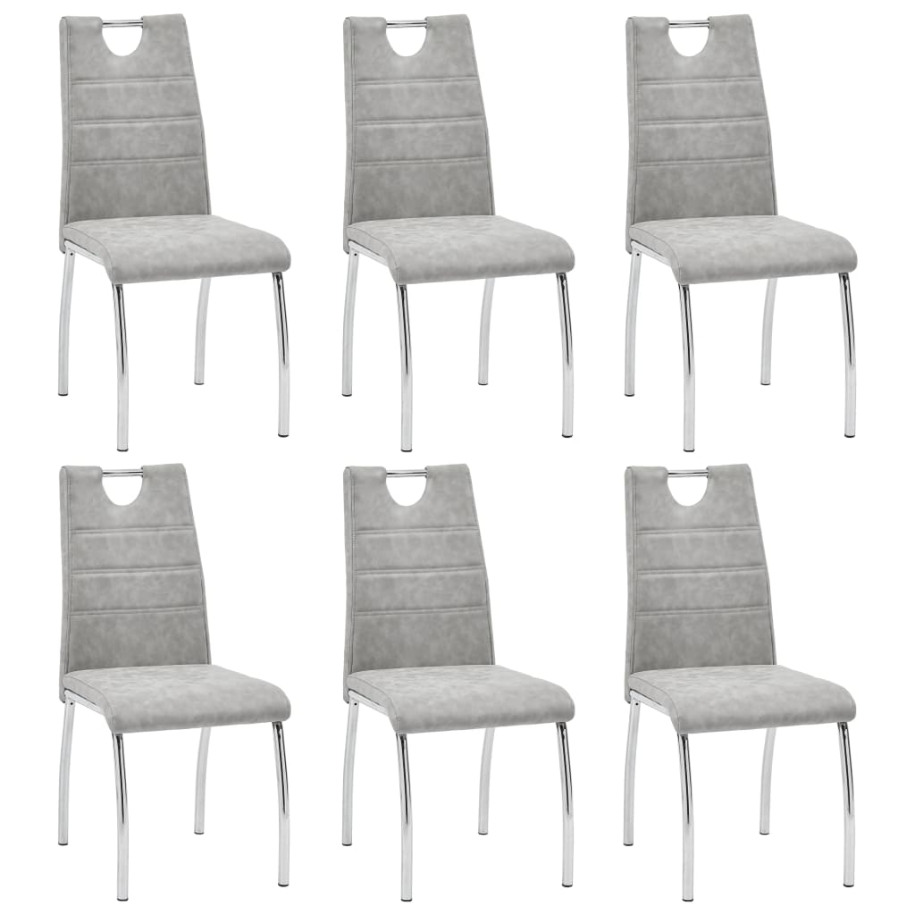 Set 6 scaune de bucatarie vidaXL, Piele artificiala,45 x 60 x 94 cm, Gri