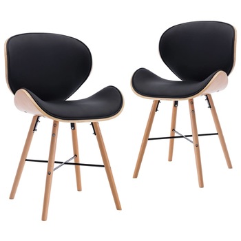 Set 2 scaune bucatarie, vidaXL, Lemn curbat/Piele ecologica, 50 x 50 x 81 cm, Negru
