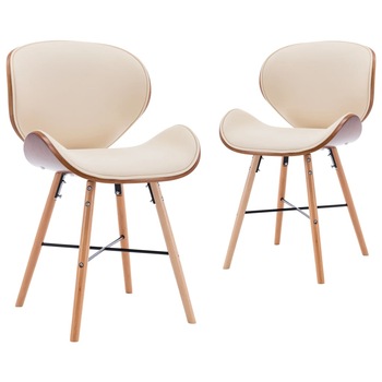 Set 2 scaune bucatarie, vidaXL, Lemn curbat/Piele ecologica, 50 x 50 x 81 cm, Crem/Maro