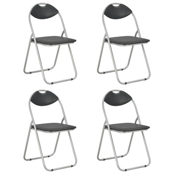 Set de 4 scaune pliabile de bucatarie, vidaXL, Piele artificiala/Metal, 44 x 43 x 80,5 cm, Negru Set de 4 scaune pliabile de bucatarie, vidaXL, Piele artificiala/Metal, 44 x 43 x 80,5 cm, Negru