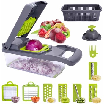 Razatoare MULTIFUNCTIONALA legume si fructe 9 piese, lame inox + maner protectie Razatoare MULTIFUNCTIONALA legume si fructe 9 piese, lame inox + maner protectie