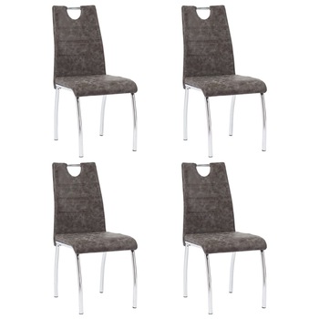 Set 4 scaune bucatarie, vidaXL, Piele ecologica/Metal, 45 x 60 x 94 cm, Maro