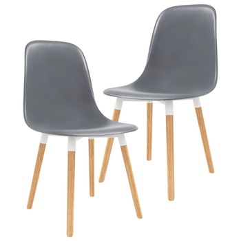 Set 2 scaune bucatarie, vidaXL, Plastic/Lemn, 47 x 50,5 x 83 cm, Gri