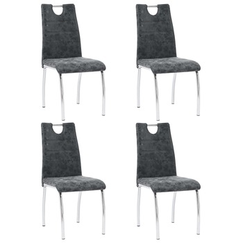 Set 4 scaune bucatarie, vidaXL, Piele ecologica/Metal, 45 x 60 x 94 cm, Negru