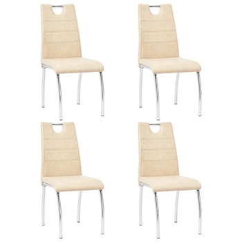 Set 4 scaune bucatarie, vidaXL, Piele ecologica/Metal, 45 x 60 x 94 cm, Crem
