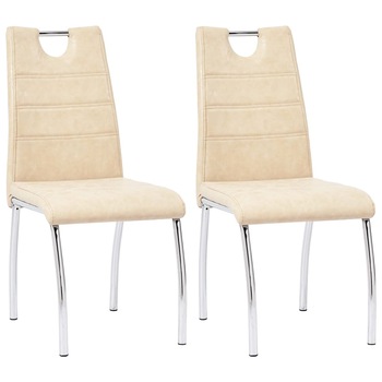 Set 2 scaune bucatarie, vidaXL, Piele ecologica/Metal, 45 x 60 x 94 cm, Crem