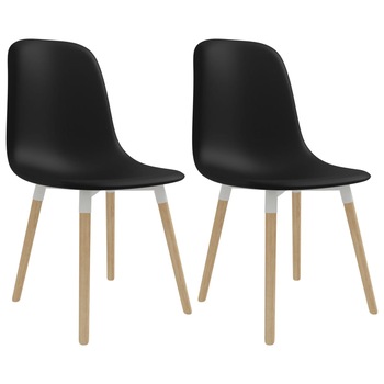 Set 2 scaune bucatarie, vidaXL, Plastic/Lemn, 47 x 50,5 x 83 cm, Negru