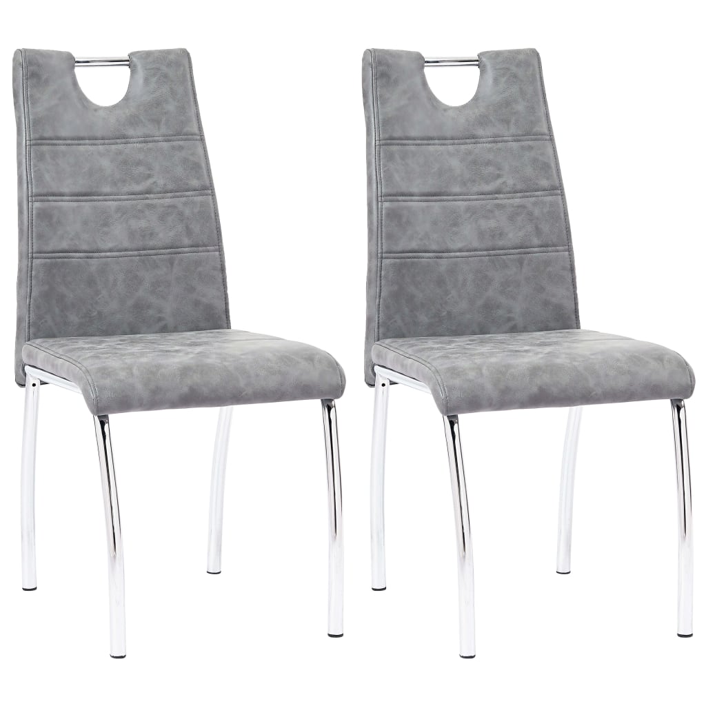 Set 2 scaune bucatarie, vidaXL, Piele ecologica/Metal, 45 x 60 x 94 cm, Gri deschis