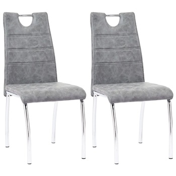Set 2 scaune bucatarie, vidaXL, Piele ecologica/Metal, 45 x 60 x 94 cm, Gri deschis Set 2 scaune bucatarie, vidaXL, Piele ecologica/Metal, 45 x 60 x 94 cm, Gri deschis