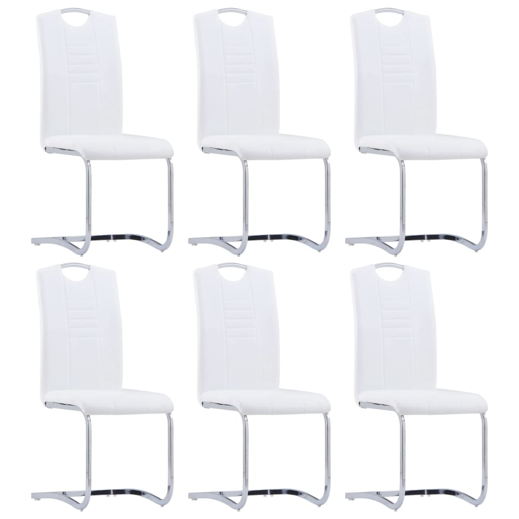 Set 6 scaune de bucatarie, vidaXL, Piele artificiala/cadru otel, 42 x 52 x 100 cm, Alb