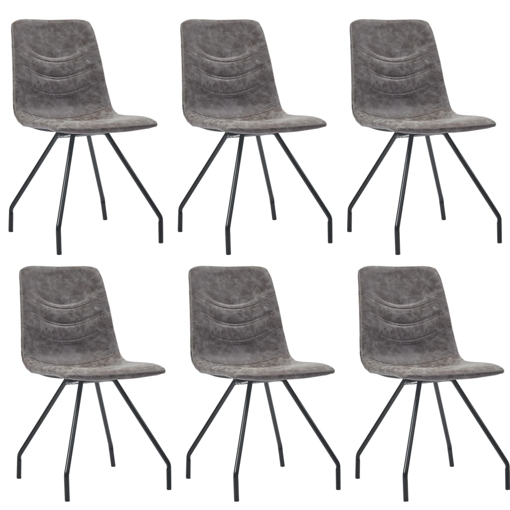 Set 6 scaune bucatarie, vidaXL, Piele ecologica, 45,5 x 53 x 87 cm, Maro inchis