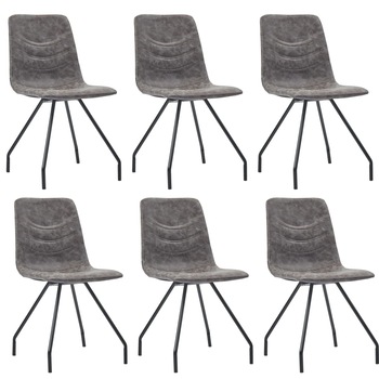 Set 6 scaune bucatarie, vidaXL, Piele ecologica, 45,5 x 53 x 87 cm, Maro inchis