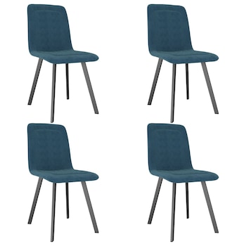 Set 4 scaune bucatarie vidaXL, Catifea/Metal, 45 x 57,5 x 90 cm, Albastru