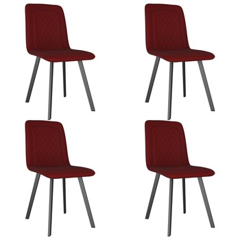 Set 4 scaune bucatarie vidaXL, Catifea/Metal, 45 x 57,5 x 90 cm, Rosu