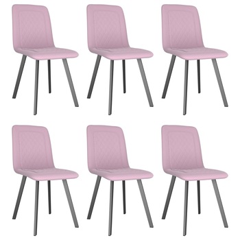 Set 6 scaune bucatarie vidaXL, Catifea/Metal, 44 x 58 x 87 cm, Roz