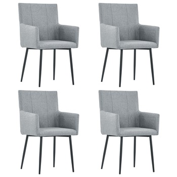 Set 4 scaune de bucatarie, vidaXL, Textil/Metal, 52 x 59,5 x 93 cm, Gri deschis