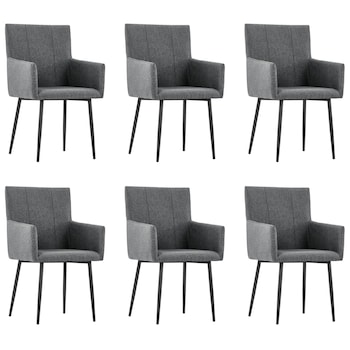 Set 6 scaune de bucatarie, vidaXL, Textil/Metal, 52 x 59,5 x 93 cm, Gri inchis