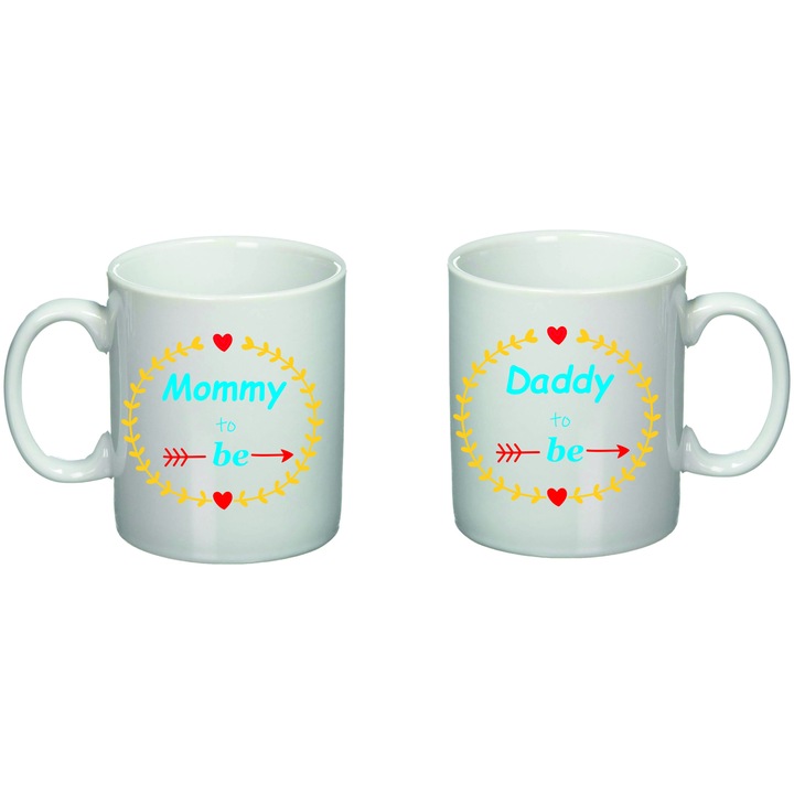 Set 2 cani cuplu "Mommy & Daddy to be Boy" Albe, 330 ml Giftoro