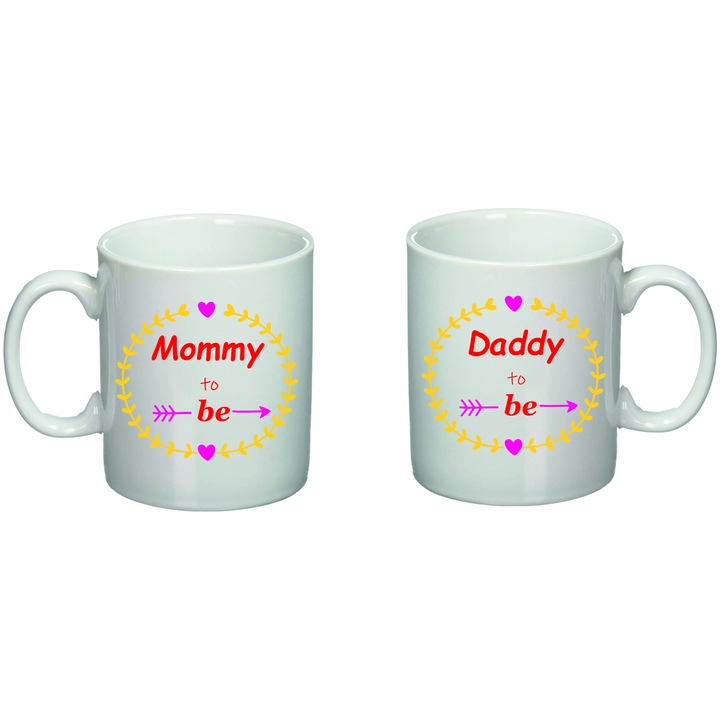 Set 2 cani cuplu "Mommy & Daddy to be Girl" Albe, 330 ml Giftoro