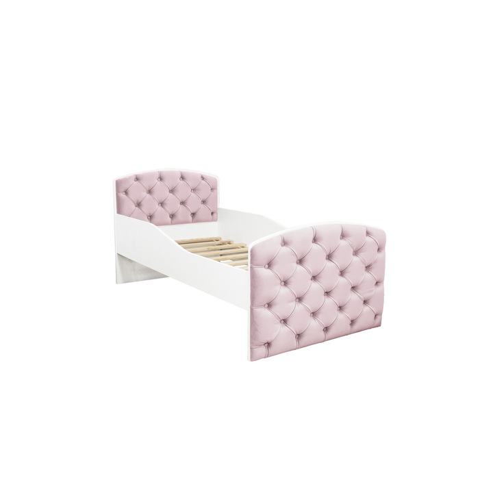 Pat tapitat pentru copii 160x80, cu saltea, roz, DIP-MAR