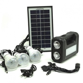 Kit cu panou solar, lanterna, 3 becuri, USB, GDLite GD-8017 Kit cu panou solar, lanterna, 3 becuri, USB, GDLite GD-8017