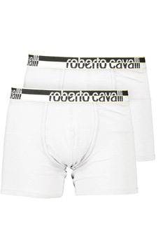 Set 2 perechi de boxeri cu banda logo in talie, Roberto Cavalli, Alb Set 2 perechi de boxeri cu banda logo in talie, Roberto Cavalli, Alb