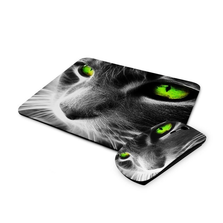 Macska mintás vezetéknélküli egér és egérpad