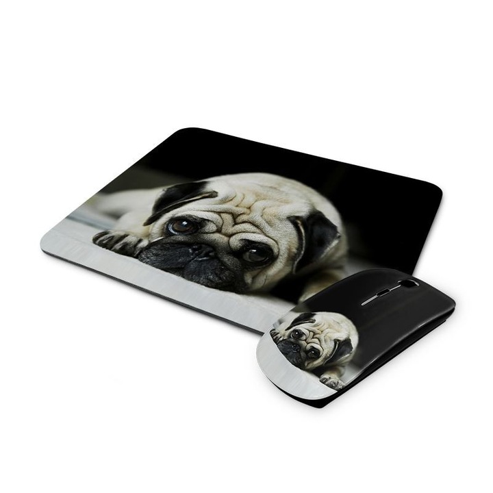 Mopsz mintás vezetéknélküli egér és egérpad