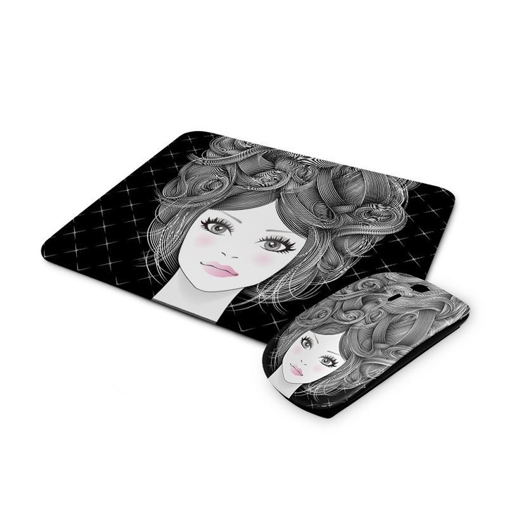 Csajos mintás vezetéknélküli egér és egérpad