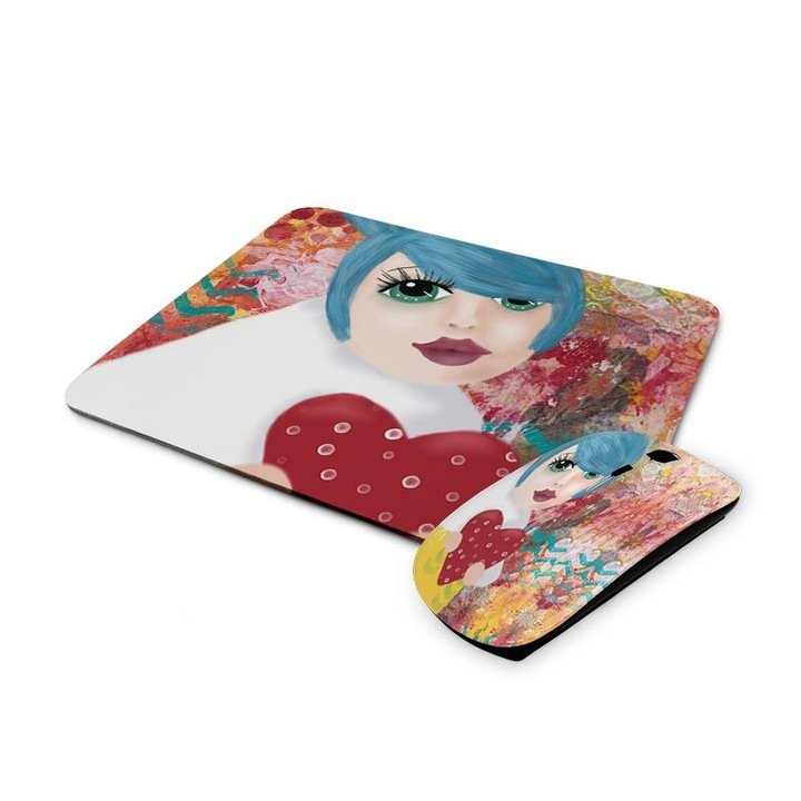 Portré mintás vezetéknélküli egér és egérpad