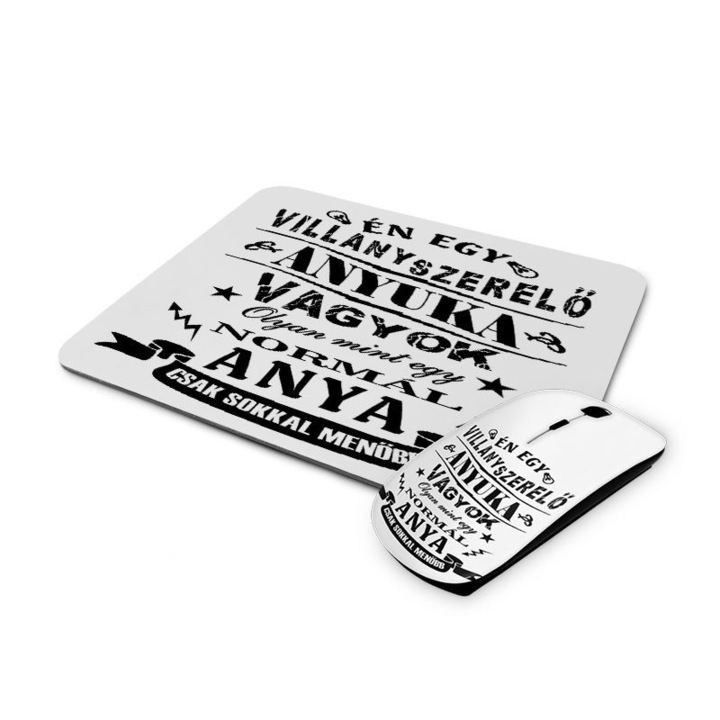 Villanyszerelő anyuka mintás vezetéknélküli egér és egérpad