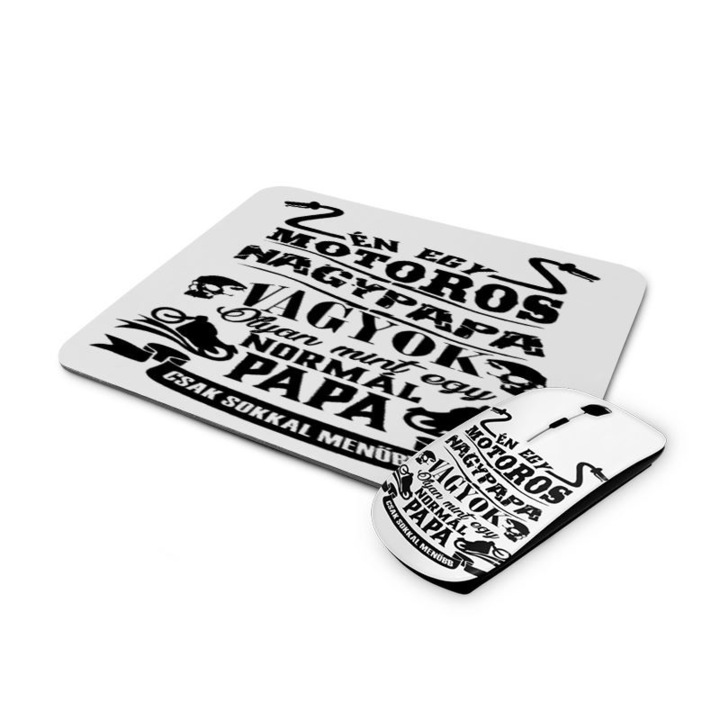 Motoros nagypapa mintás vezetéknélküli egér és egérpad