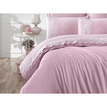 Lenjerie de pat dublu, 6 Piese, Clasy, model Mona Roz , Bumbac 100%, Satin Lenjerie de pat dublu, 6 Piese, Clasy, model Mona Roz , Bumbac 100%, Satin