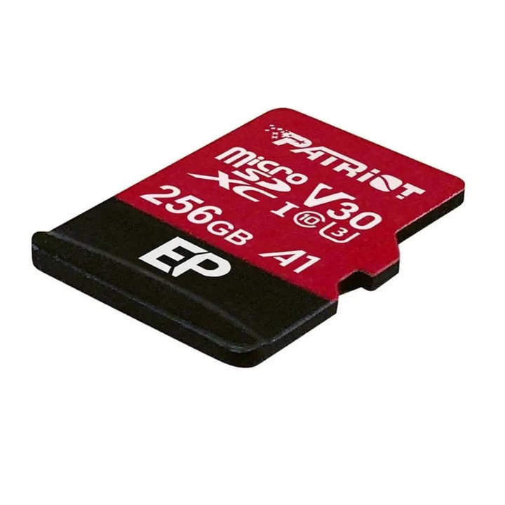 Card memorie Patriot PEF256GEP31MCX, 256GB, MicroSDXC, adaptor SD, Clasa 10 U3, 80MB/s, negru-rosu