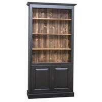 biblioteca szel-mob cu 2 usi culoare exterior negru antichizat  culoare interior maro 100 lemn masiv 210x110x39 cm imagen 18_0_
0